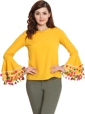 Delux Look Casual Full Sleeve Embroidered Women Yellow Top