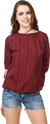 TUSI Casual 3/4 Sleeve Striped Women Red Top