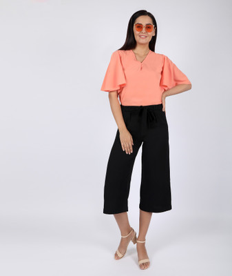 Chimpaaanzee Casual Flutter Sleeve Solid Women Orange Top