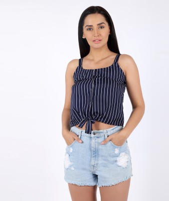 Chimpaaanzee Casual Sleeveless Striped Women Dark Blue Top