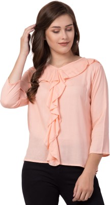 UNIYALS Casual 3/4 Sleeve Solid Women Orange Top