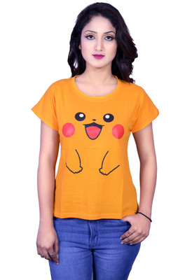 Deep Collection Casual Half Sleeve Printed Women Yellow Top