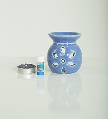 Bright Shop Floral Diffuser Set Air Freshener Tealight Diffuser ,Clay Oil Burner Blue Color With 5 Ml Fragrance oil And 1 Candle(3 x 1.67 ml)