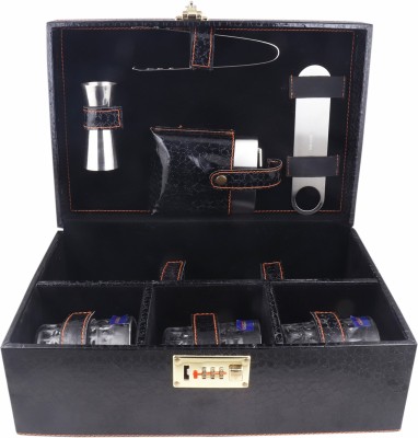 Chiefly vegan leathers 3 Glasses Black Bar Set |Premium Bar Set with Bottle Opener| Handy Portable Leatherette Bar Set for car | Whiskey Glasses AIBLCS002 1 - Piece Bar Set(Stainless Steel)