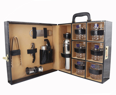 BLB O-life leathers 6 glasses black premium bottle Opener handy-GPBLC004 12 - Piece Bar Set(Wooden)