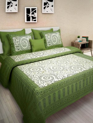 Homeline 104 TC Cotton Double Geometric Flat Bedsheet(Pack of 1, Green)