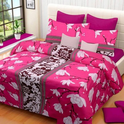 Swiss Hub 120 TC Polycotton Double Printed Flat Bedsheet(Pack of 1, Pink)