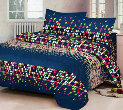 PURVI FABRIC 144 TC Cotton Double Printed Flat Bedsheet(Pack of 1, Blue)