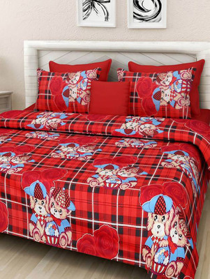 Shree Shyam 120 TC Polycotton Double Printed Fitted & Flat Bedsheet(Pack of 1, Red)