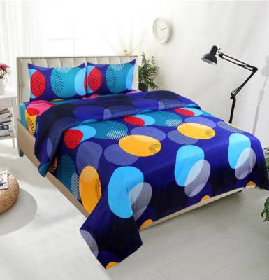 Kapi Fab 150 TC Polycotton Double 3D Printed Flat Bedsheet(Pack of 1, Blue)