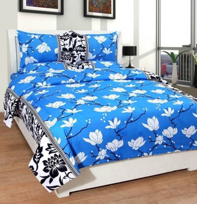 Channaya 144 TC Cotton Double Floral Flat Bedsheet(Pack of 1, Blue)