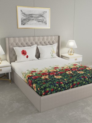 GMF 210 TC Cotton King Floral Flat Bedsheet(Pack of 1, White & Green)