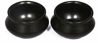 Crock Comforts Ceramic, Stoneware, Earthenware Dessert Bowl Handmade Ceramic Handi Shape Black Chutney/Serving Dip/Desert Bowl (3 inch) -Set of 2(Microwave & Dishwasher Safe, CC- HBD02)(Pack of 2, Black)