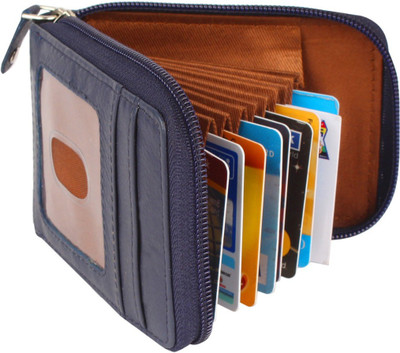 vizodo Genuine Leather Credit Card Holder Business Card Visiting Card Holder Identity Card Zipper Closure (10 Card Slots Set of Blue ) 10 Card Holder(Set of 1, Blue)
