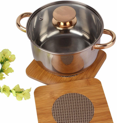 PuthaK Square Reversible Bamboo Coaster Set(Pack of 2)