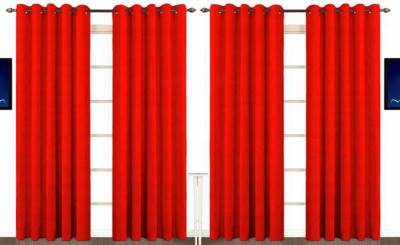 India Furnish 153 cm (5 ft) Polyester Semi Transparent Window Curtain (Pack Of 4)(Plain, Red)