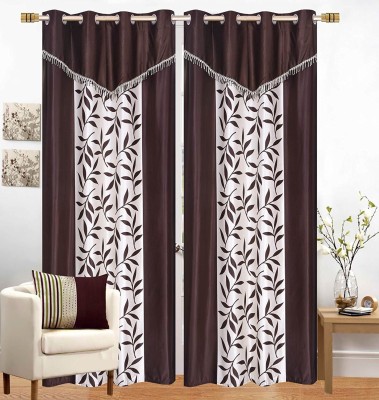 Lucacci 274 cm (9 ft) Polyester Semi Transparent Long Door Curtain (Pack Of 2)(Printed, Brown)