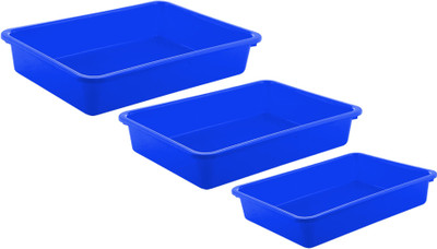 KUBER INDUSTRIES Plastic 3 Pieces Small,Medium And Large Size Stationary Office Tray, File Tray, Document Tray, Paper Tray A4 Documents/Papers/Letters/folders Holder Desk Organizer 1 Compartments Plastic Clutch(Blue)