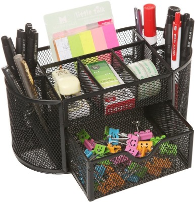 Novelty Store 8 Compartments Metal Pen Stand(Black)