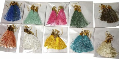 GOELX Silk Thread Tassel Earrings Combo Handmade & Elegant in Beautiful Colors - Pastel Collection - 10 Pair Fabric Tassel Earring