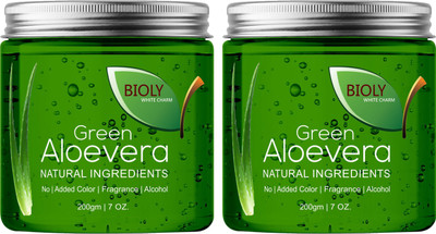 Bioly Organic Green Aloe Vera Gel Face Mask (For Skin Lightening and Glowing Skin) (Pack of 2)(400 ml)
