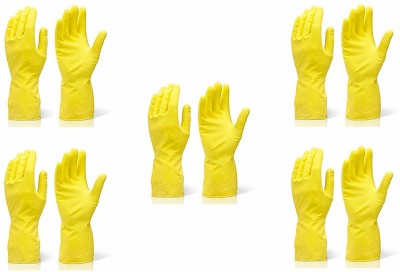 HM EVOTEK Yellow Cleaing Gloves Pair Of 5 Wet and Dry Disposable Glove Set(Large Pack of 10)