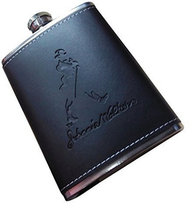 Partyhut Black Leather Stainless Steel 8oz Hip Flask (Pack of 1) Hip Flask(236 ml)