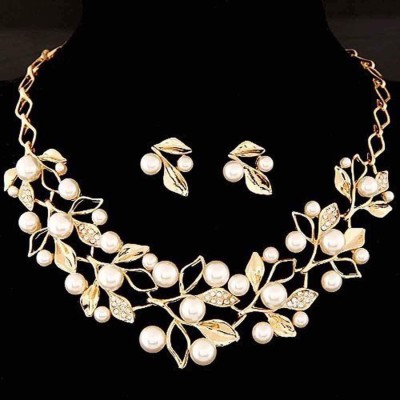 Shining Diva Alloy Gold-plated White, Gold Jewellery Set(Pack of 1)