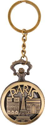 RainSound Paris Eiffel Tower Analogue White Round Dial Antique Pocket Watch Key Chain