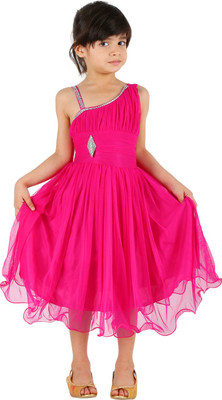 Billion Girls Midi/Knee Length Festive/Wedding Dress(Pink, Sleeveless)