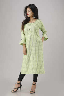 Mahima Creations Women Printed Straight Kurta(Light Green)