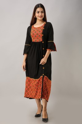 FrionKandy Women Ethnic Dress Black Dress