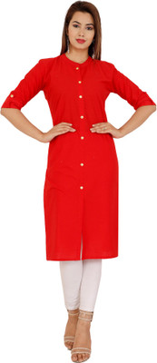 ANTARMANA Women Solid Straight Kurta(Red)
