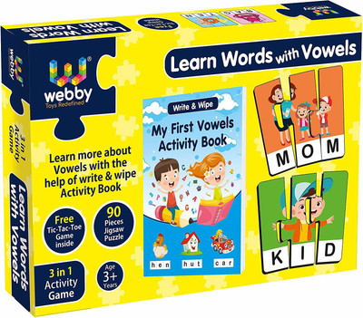 Lattice Learn Words with Vowels Jigsaw Puzzle with Activity Book, 90 Pcs(Multicolor)