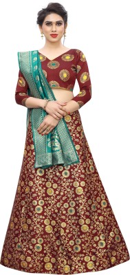 Exclusive Designer Self Design Semi Stitched Lehenga Choli(Brown)