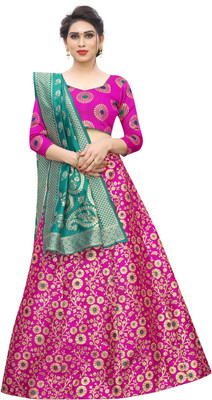 Exclusive Designer Self Design Semi Stitched Lehenga Choli(Pink)