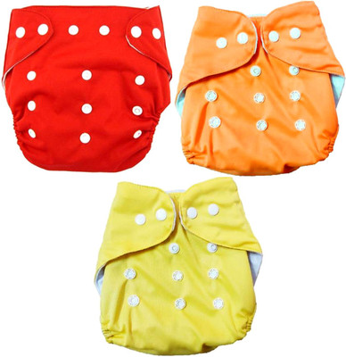 Welo Reusable Baby Washable Adjustable Cloth button Diaper Nappies For Babies of Ages 0 to 2 years (Red _Orange_Yellow) - New Born(3 Pieces)