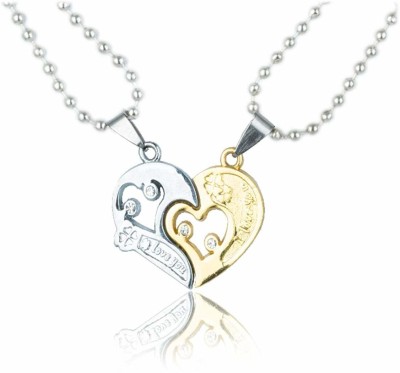 msy Valentine Gift His and Her Heart Break locket Couple Pendant Stainless Steel Pendant Set