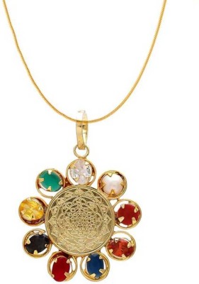 Haridwar astro Navaratna Pendant with Natural Navgrah Stone 9 Gems Stones With Chain Brass Emerald, Onyx, Ruby, Topaz, Opal, Lapis Lazuli Brass