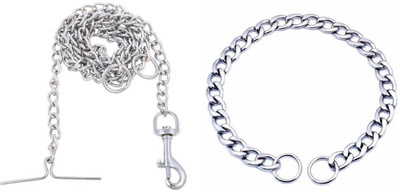 PetZilla Combo Of Dog Chain And Dog Chocke Chain Medium For All Dogs 152 cm Dog Chain Leash(Silver)