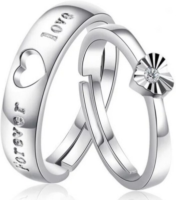 BlueShine Heart shape & forever love adjustable couple rings for lovers & Valentine ring Alloy Silver Plated Ring Set