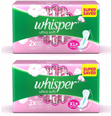 Whisper Ultra Soft (XL Plus) 60 Sanitary Pads Sanitary Pad(Pack of 2)