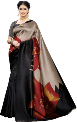 RENSILAFAB Printed Bollywood Silk Blend, Art Silk Saree(Black)
