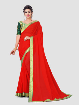 RamKrupa Creation Embroidered Bollywood Silk Blend Saree(Red)