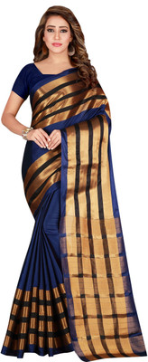 Blissta Solid/Plain Bollywood Cotton Blend Saree(Dark Blue)
