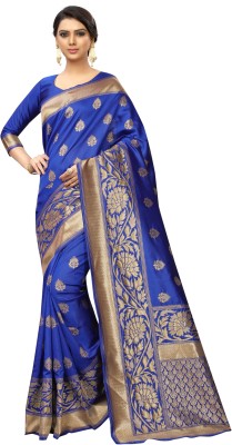 NAMASYA FASHION Printed Banarasi Cotton Silk Saree(Blue)