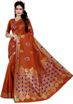 Blissta Woven Banarasi Silk Blend Saree(Orange)