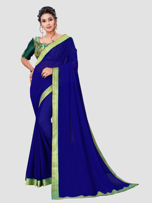 RamKrupa Creation Embroidered Bollywood Silk Blend Saree(Blue)