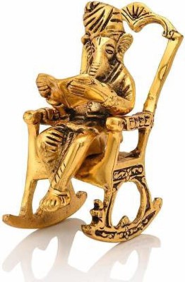 YES I CAN Golden Lord Ganesha Statue Sitting On A Chair And Reading Ramayan Figurine Decorative Showpiece  -  17 cm(Brass, Brown)