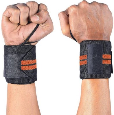 Cp Bigbasket Wrist Wraps Adjustable Pair with Thumb Loop for Weightlifting, Powerlifting, Gym Wrist Support(Black, Orange)